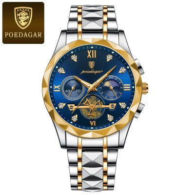 POEDAGAR 996 Luxury Man Luminous Chronograph Watch for Men Stainless Steel Men's Quartz Watches